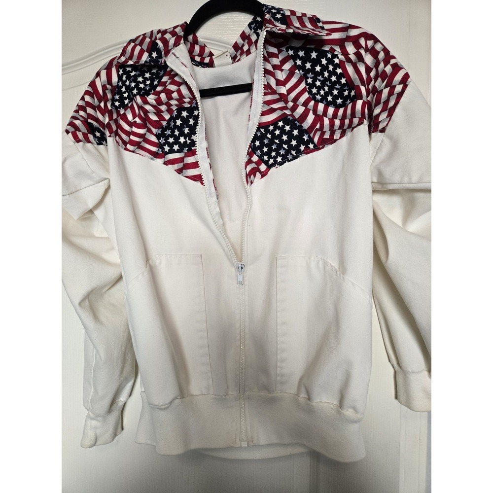 Vintage Jade Inc. Windbreaker Jacket Large American Flag White U.S.A Patriotic